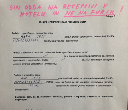 POMEMBNO OBVESTILO: Izpolnjeno izjavo o prenosu bona oddajte receptorju in NE na FURS!