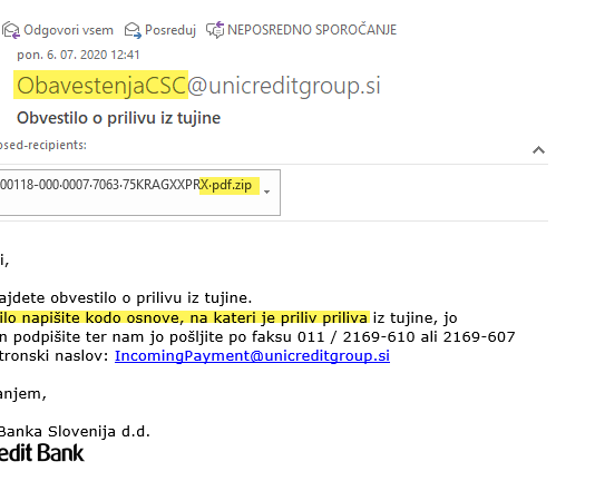 Pojavlja se lažno obvestilo banke Unicredit, ki je polno slovničnih napak