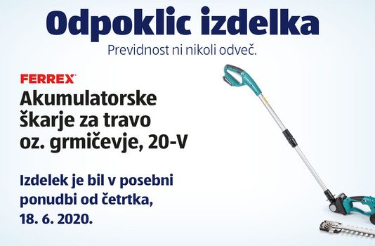 Hofer obvešča: odpoklic izdelka akumulatorske škarje za travo oz. grmičevje