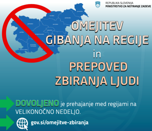 Od jutri velja omejitev gibanja na regije in prepoved zbiranja