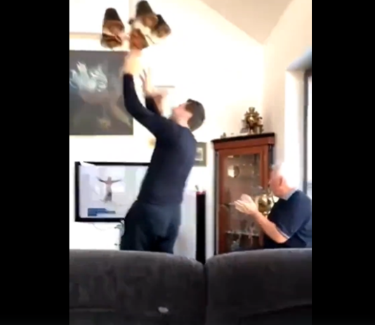 (Video) Domača kamera ujela novinarja Mirka Mayerja pri spremljanju velikih športnih dram slovenskih športnikov. Hišni elementi v nevarnosti!