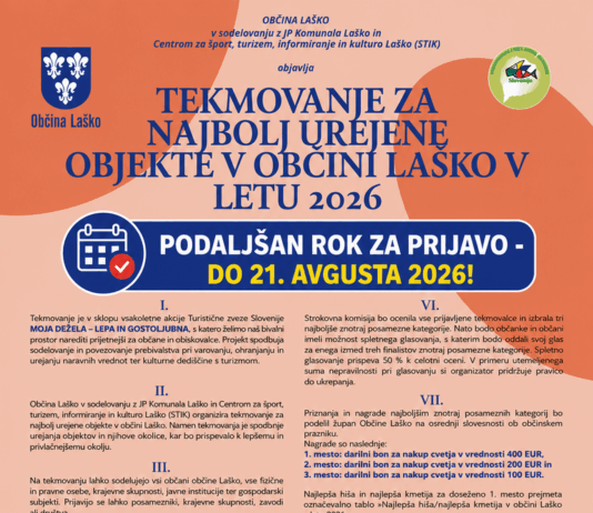 Občina Laško: Podaljšan rok za prijavo na tekmovanje za najbolj urejene objekte v občini Laško